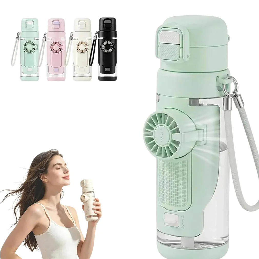 690ml Summer Hydration Fan with 3 Speeds Rechargeable Water Bottle with Smart Fan Sports Cooling Fans for Outdoor Gym Travel