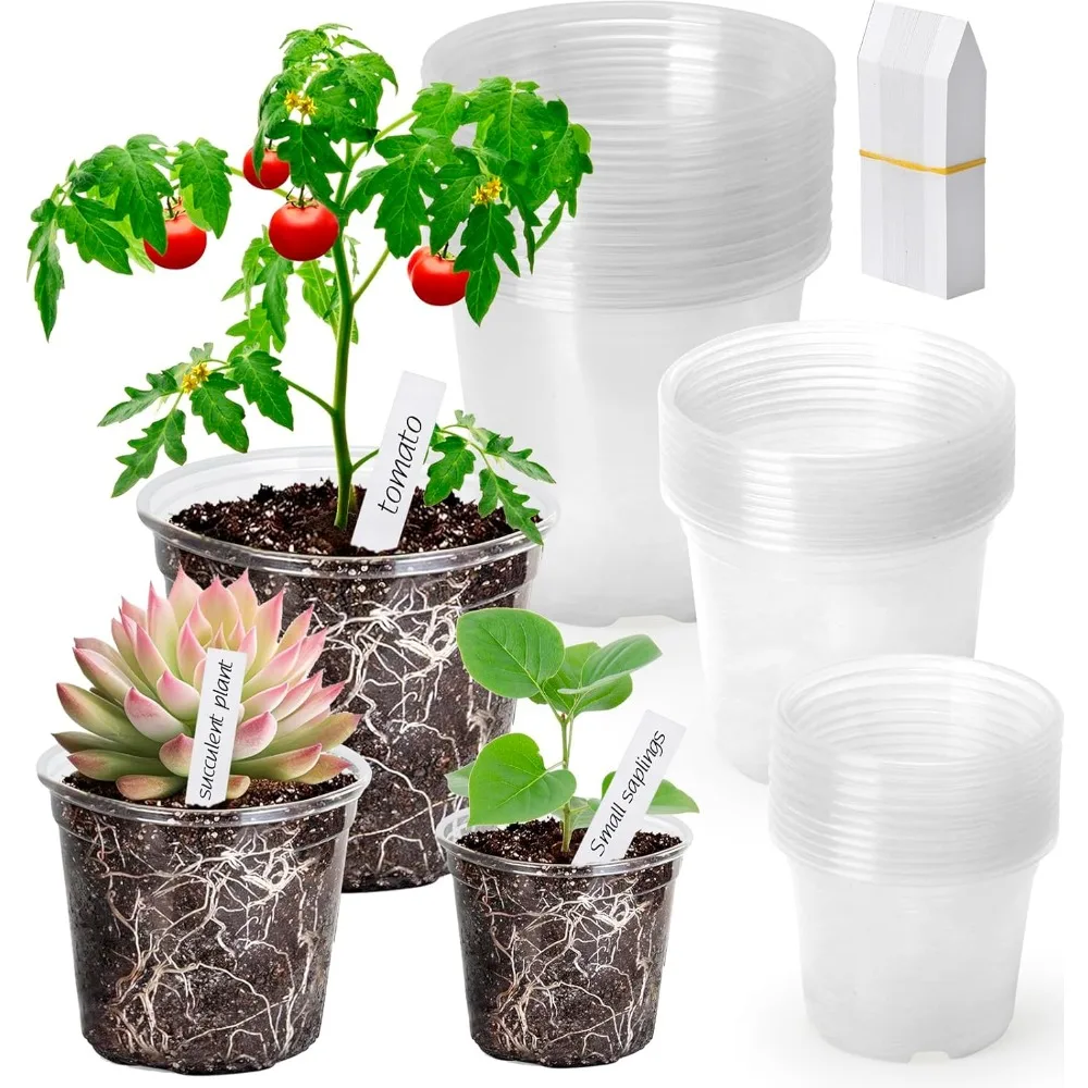 

Clear Nursery Pots with Drainage Holes-36 Pack 3/4/5Inch Transparent Plastic Plant Pots for Seed Starting, High Visibility Root