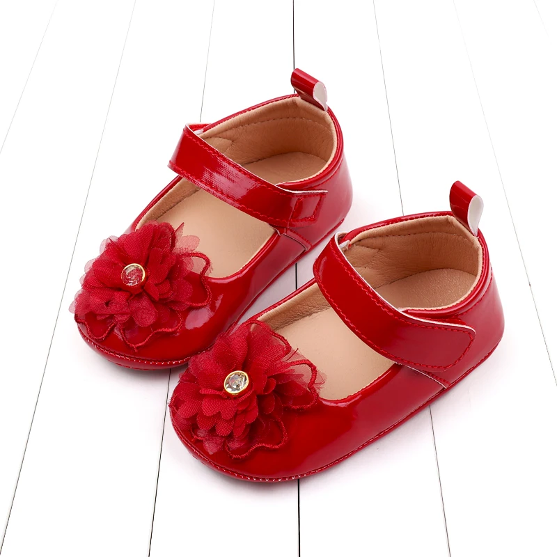 Baby Meisje Premium Pu Flats Baby Bloem Eerste Rollator Wieg Schoenen Voor Party Festival Baby Shower