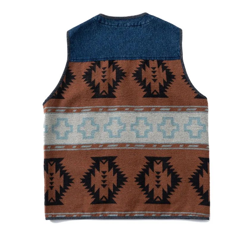 Japanese Men's Indigo Washed Retro Sword Cloth Ethnic Style Patchwork Loose Casual Vest Versatile Jacket for Men and Women