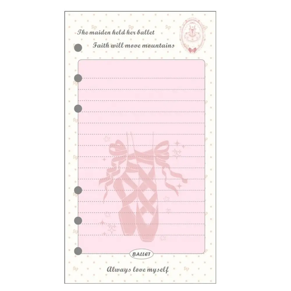 50Sheets A6 Loose Leaf Refill Paper Ballet Shoes Bowknot Inner Refill Spiral Binder Paper Notebook Separator Paper 6-hole
