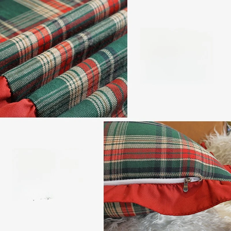 American retro style Christmas plaid pillow with ruffled edges for home use sofa pillows headboard Christmas pillows