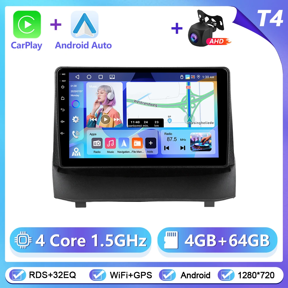 Podofo Draadloze CarPlay Android Auto Autoradio voor Ford Fiesta 2009-2014 Intelligent Autosysteem 6 + 128G WIFI GPS Autostereo