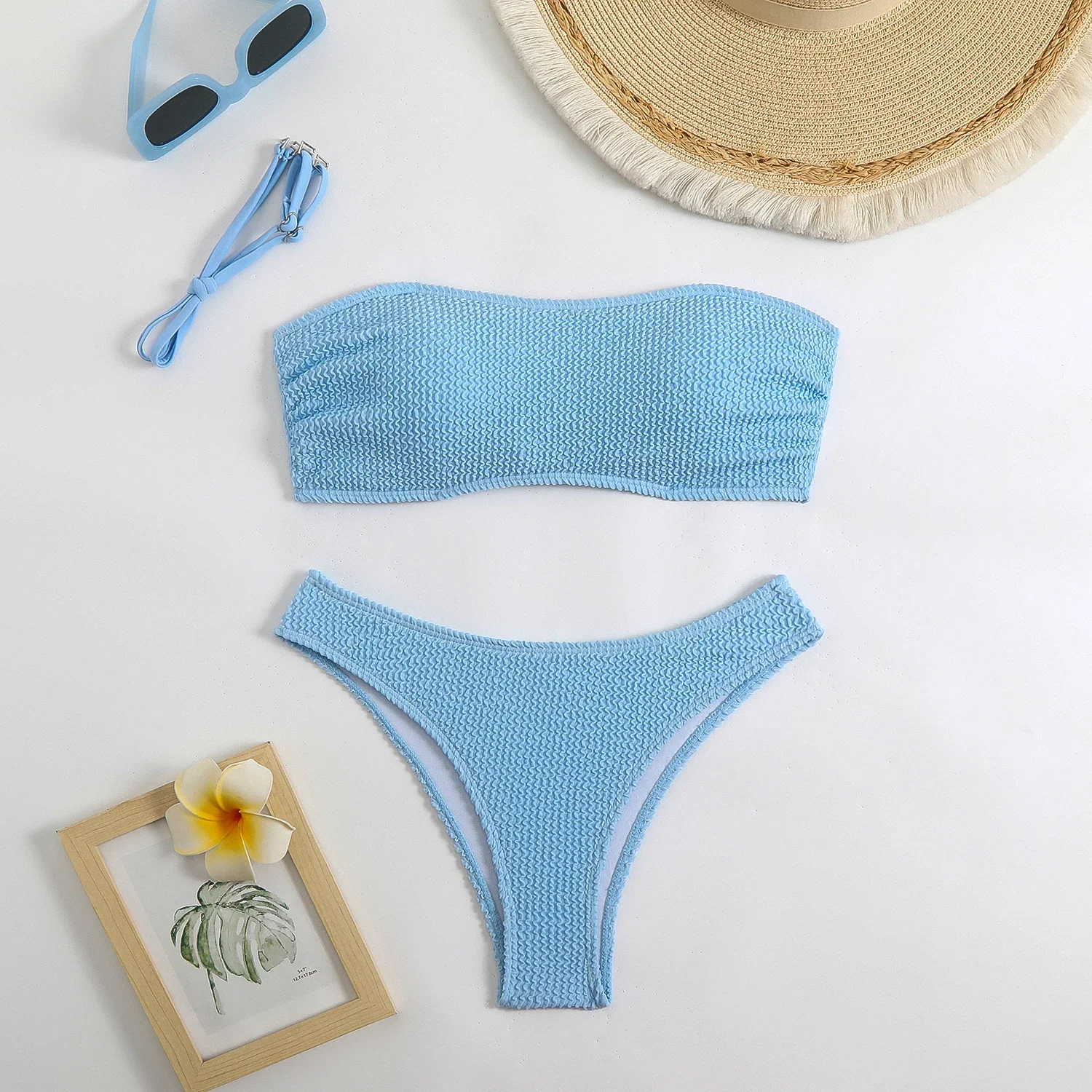 

2025 бикини, сексуальный купальник-бандо, женский однотонный купальник, женский купальный костюм, купальный костюм, пляжная одежда