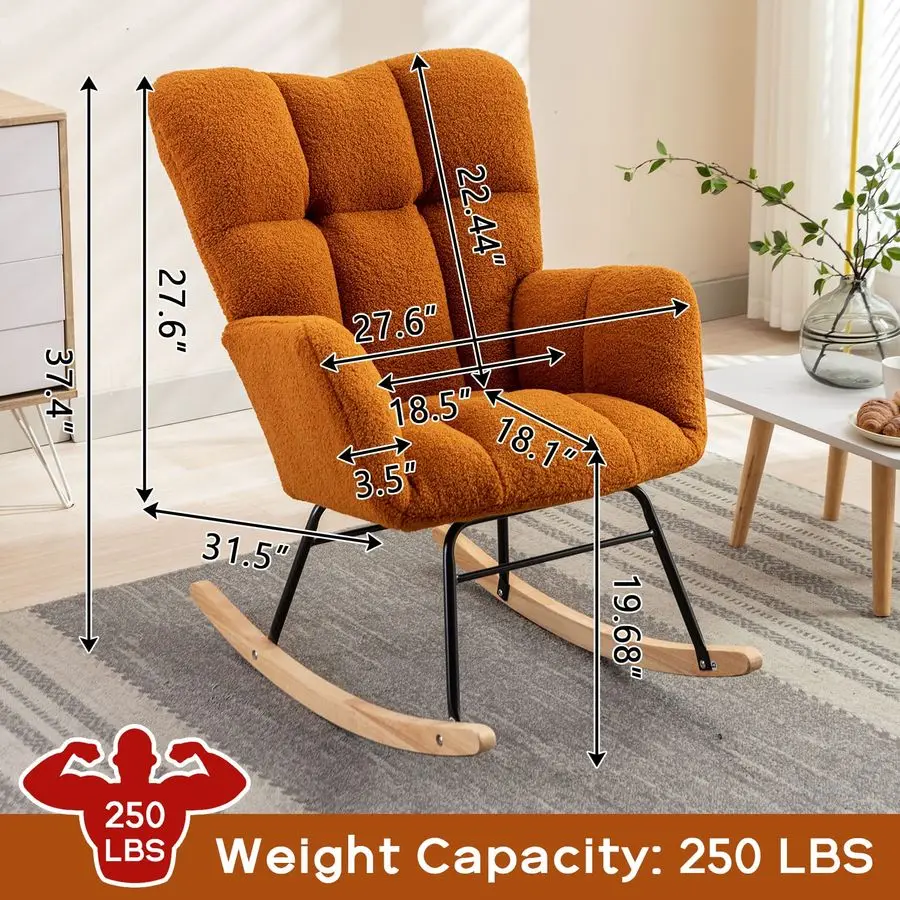 Nursery Rocking Chair, Upholstered Glider Chair with High Backrest, Rocker Accent Armchair with Solid Wood Legs for Nursery Bedr