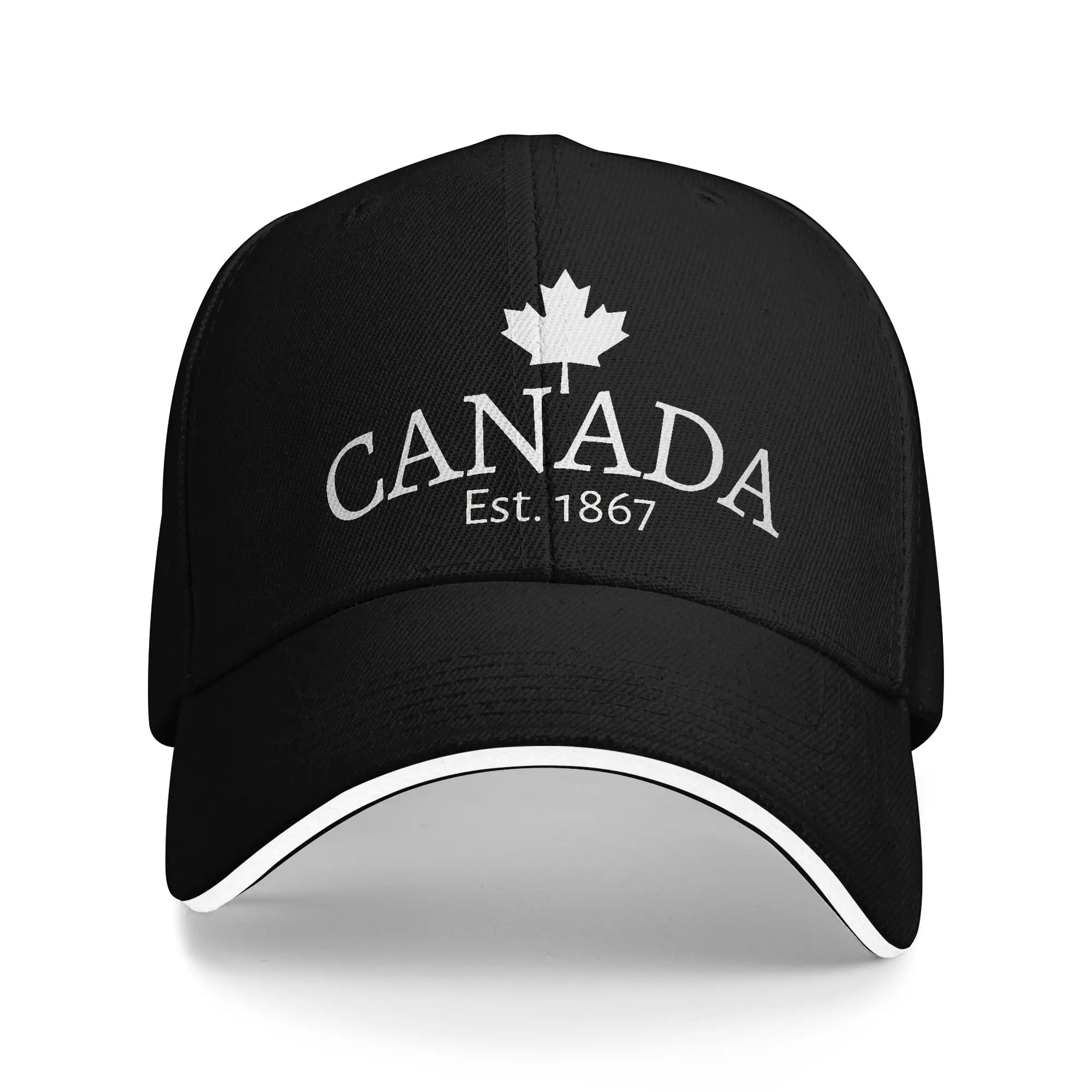 Whtie Canada Est. 1867 with small Maple Leaf Canada Baseball Cap  Outdoor Sport Sunscreen Trucker Hat Female Male Snapback Cap