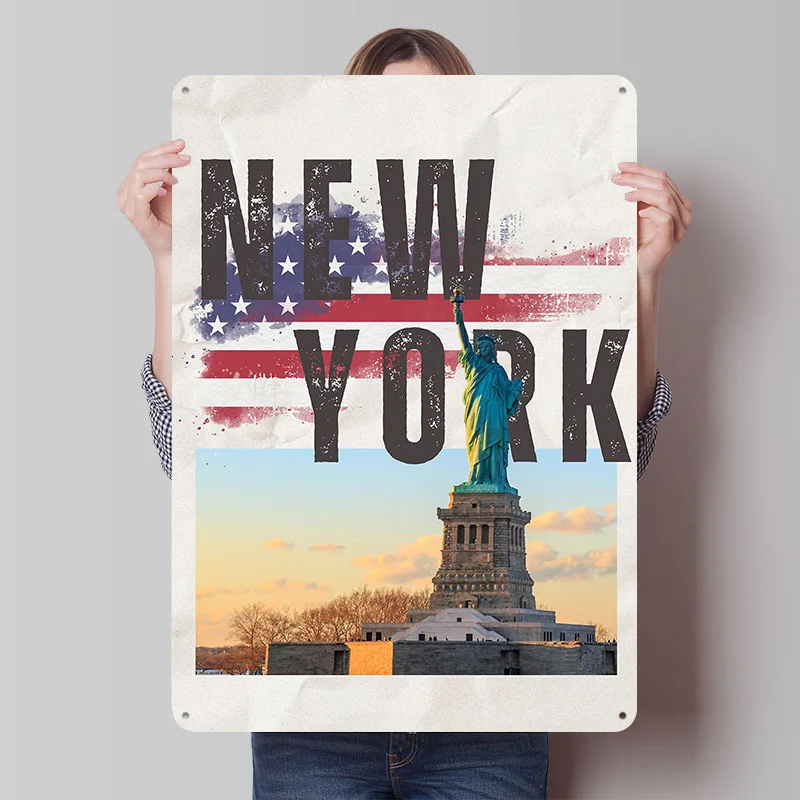 New York City Skyline Metal Poster Custom Wall Art Retro Vintage Tinplate Signs for Man Cave Modern Home Decoration Luxury House