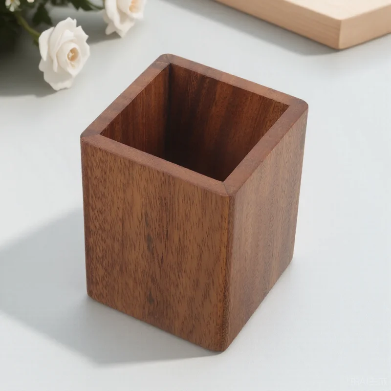 

Makeup Brush Storage Box Wooden Holder Desk ganizer Pen Cup Pencil Accessories Women Solid Wood Long Lasting Simple Elegant