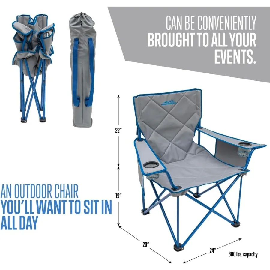 كراسي كينج كونج للتخييم للبالغين مع حاملات أكواب شبكية وجيوب، مصممة متينة وموثوقة مع فولاذ مدمج قابل للطي Fr