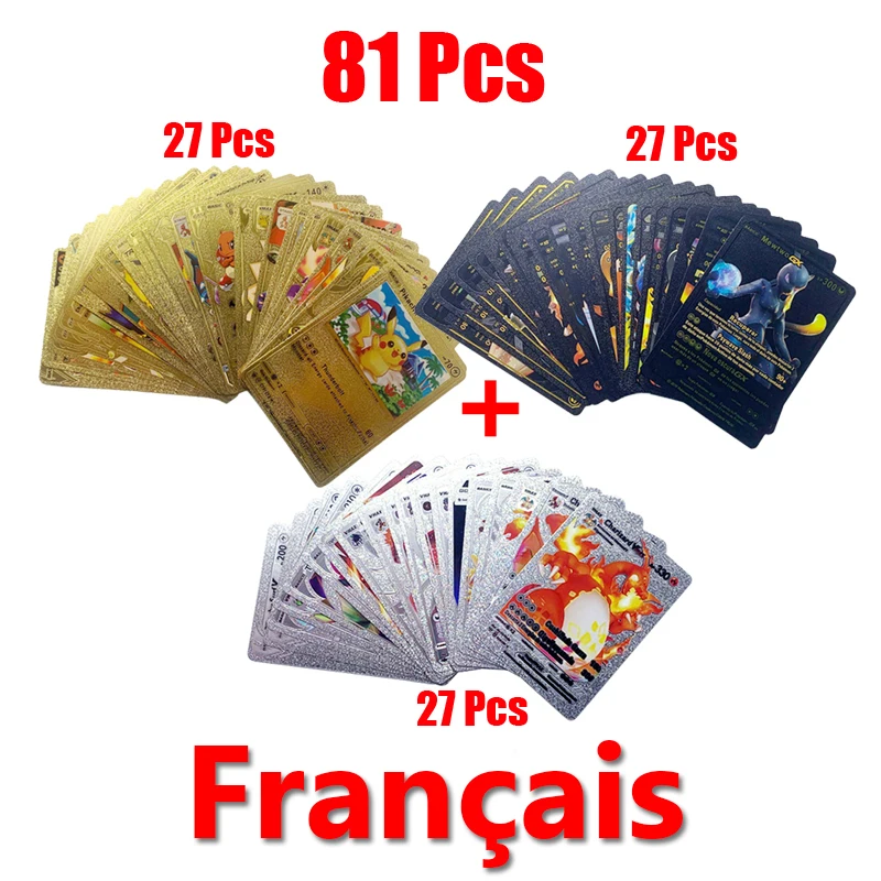 Collection de cartes Pokémon or argent Vmax GX pour enfants, carte d\'entraînement au combat, espagnol, anglais, français, jouets pour enfants,