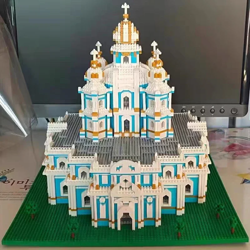 Lezi 8042 architektura świata Smolny klasztor katedra kościół Model Mini diamentowe klocki cegły zabawki do budowania dla dzieci bez pudełka