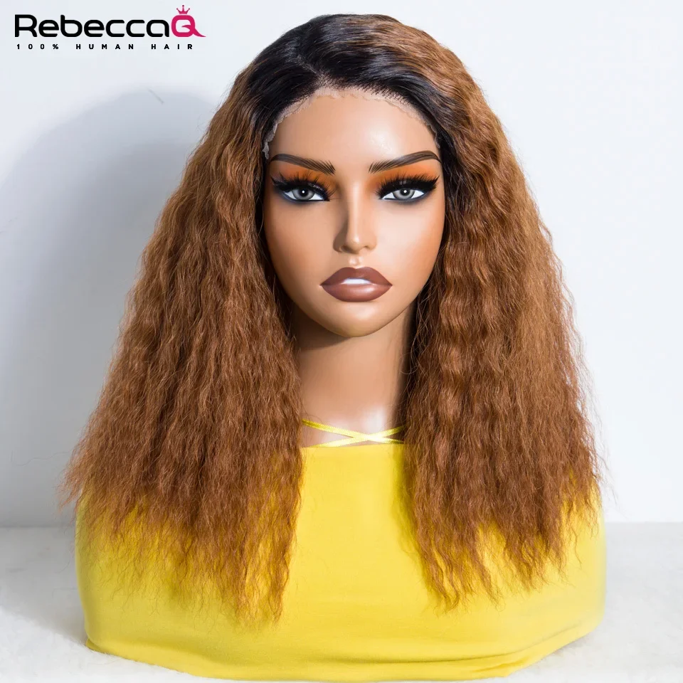 

Ombre Brown Kinky Straight Bob Wig Short Human Hair Wigs Yaki Straight 6x1 Lace Front Wigs For Women Brazilian Remy Glueless Wig