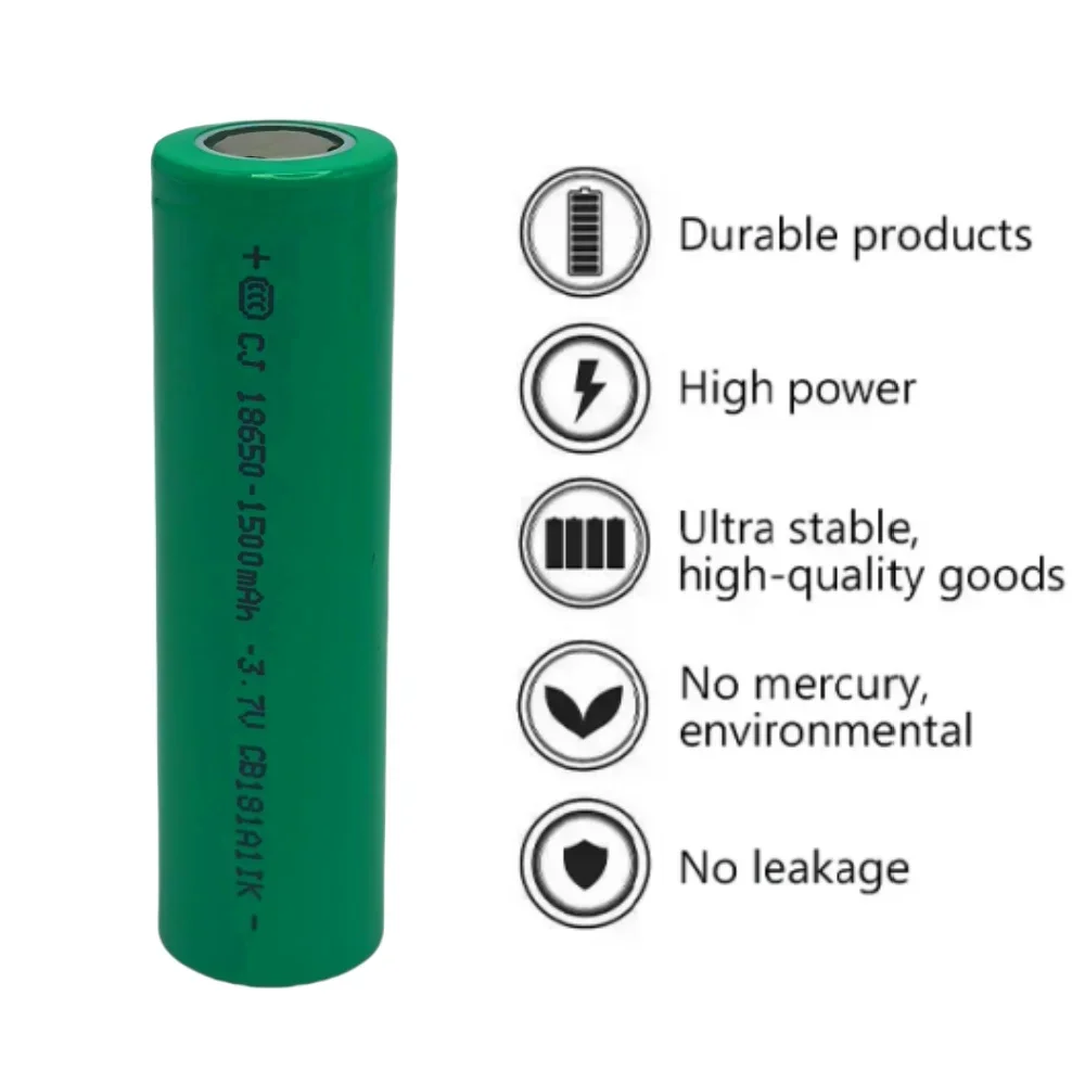 100% New 3.7V 1500mAH 18650 Lithium Ion Rechargeable Battery, Suitable for Various Electronic Products