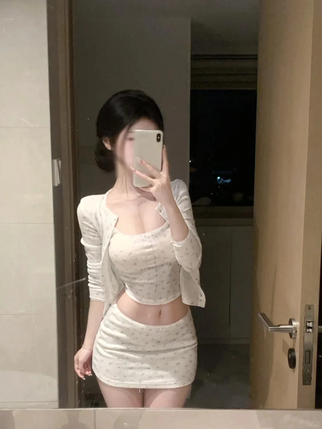 

Spring BM Style Button Open Cardigan V-Neck Women's Skirt Casual Three-Piece Set High Waist Floral Print Short Sleeve