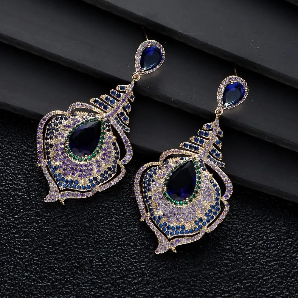 EVACANDIS Crystal Flower Daisy Teardrop Blue Purple Colorful Handmade Gemstone Gold Plated Drop Dangle Earrings for Women Sliver