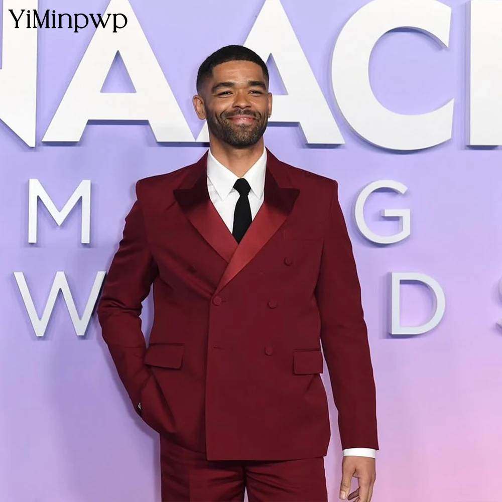 

YiMinpwp Red Men's Suit Two-Piece Set Double Breasted Satin Business Design Office Formal Suit for Party Wedding Suit XS-5XL