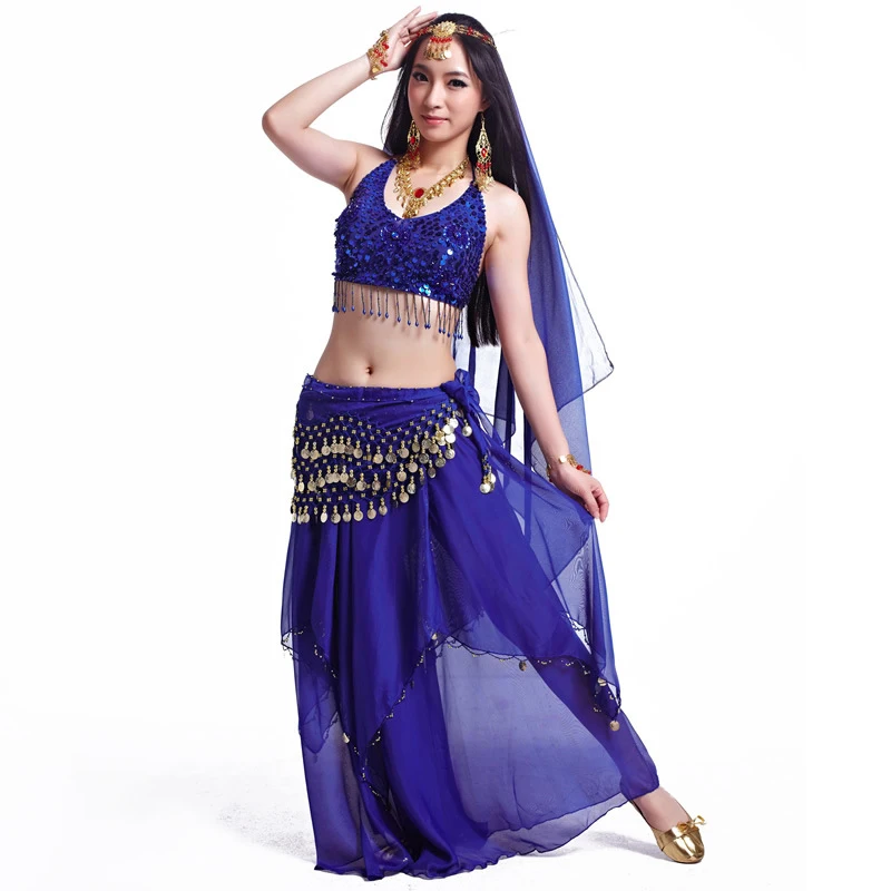 Indian Costume 2/3/5 PCS Set Bollywood Belly Dance Professional Arabic Dance Suit Veil Top Coins Hip Scarf Skirt Performance Set