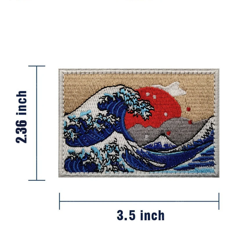 Great Wave Off Kanagawa Japan Patch Military Tactical Patches Embroidered Applique Badge for Jackets Coat Hat Hook and Loop DIY