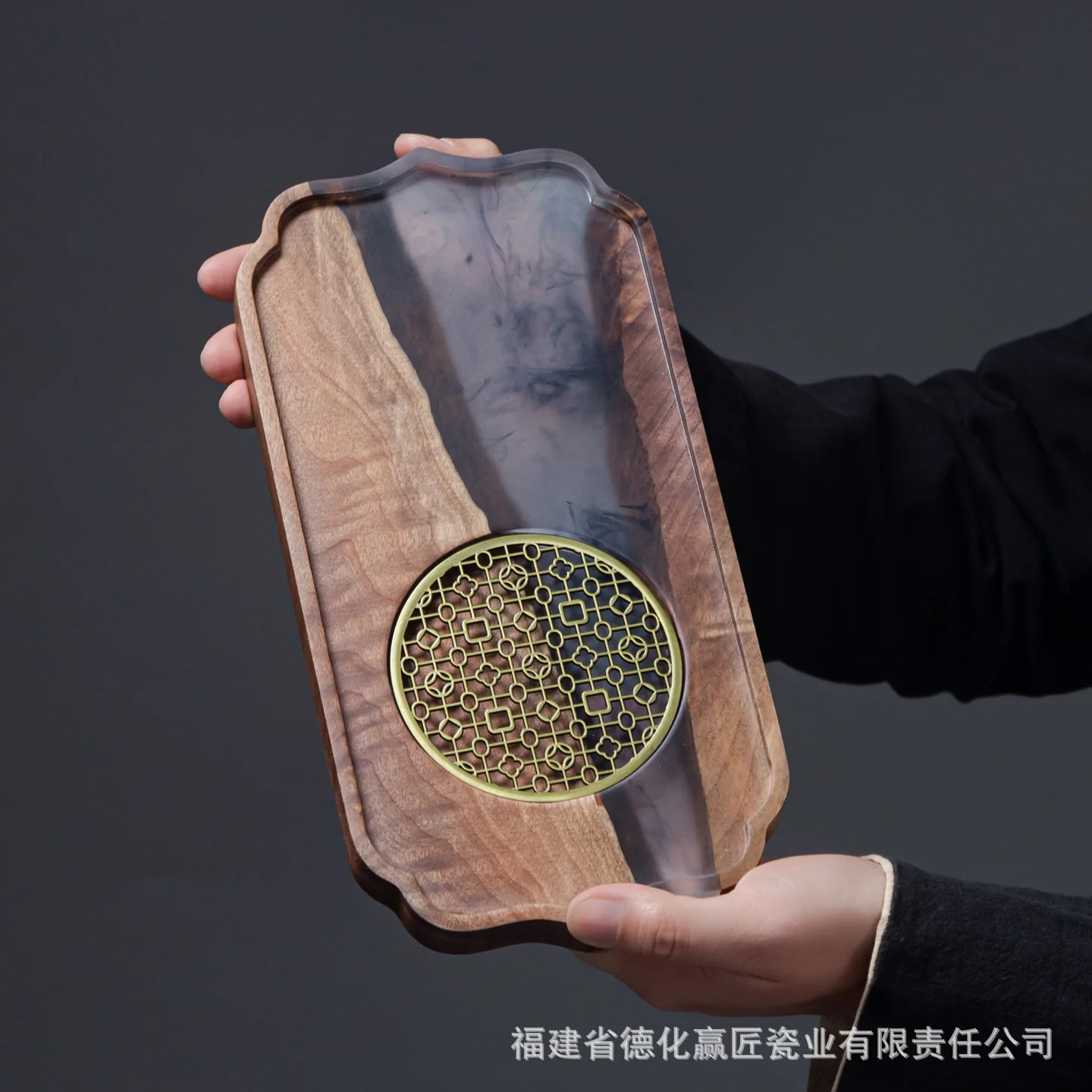 Walnut Wood and Resin River Tea Tray, Premium Dry Brew Board for Kung Fu Tea Ceremony