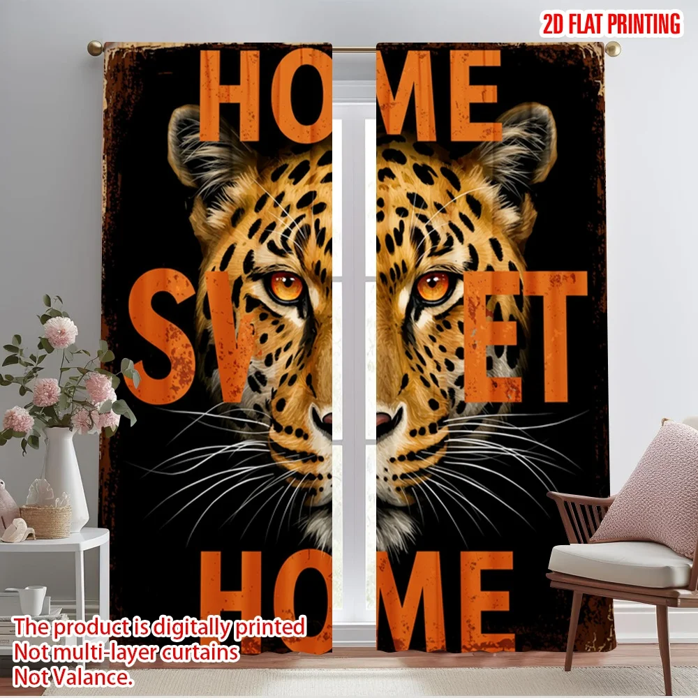 

2pcs 2D flat printing Drapes Leopard Home Sweet Home Fabric Without Electricity Family Party Use for General Festive and Winter