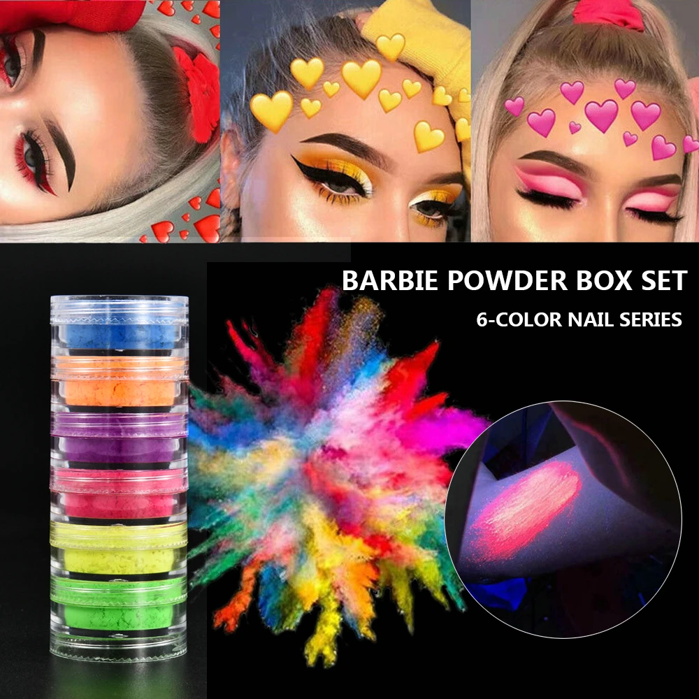 6 Colors Fluorescent Neon Powder Eyeshadow Glitter Matte Shimmer Glow In Dark Eye Shadow Matte Cosmetics Beauty Makeup for Nails