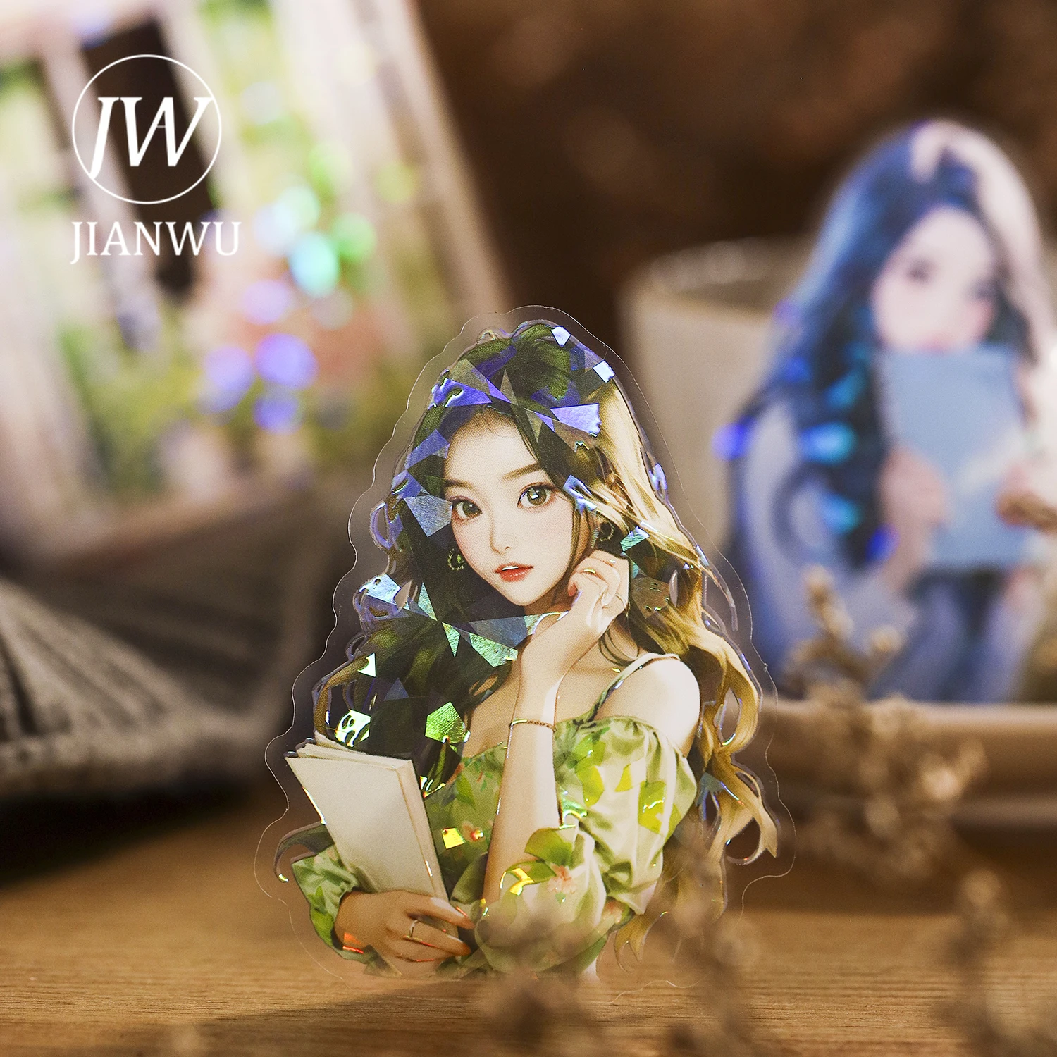 JIANWU Literary Girl Series Vintage Character Window Flower Material Collage PET Sticker Creative DIY Journal Stationery