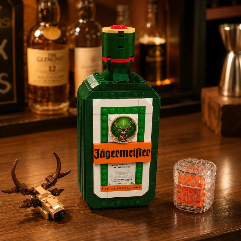 Jagermeister Liquor Bottle Building Blocks Set Mini Bricks with Deer Head Model DIY AssemblyTabletop Decor Adult Hobby Ornaments view 2