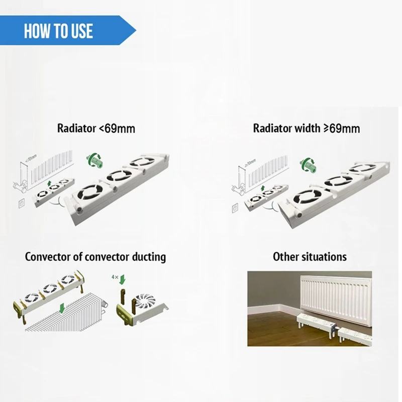 Radiator Fan Smart Radiator Booster Extension Set Ventilator Fan Universal Promote Hot Circulation 100 To 240V Durable B EU Plug