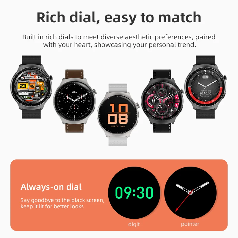 Howear Watch 4 Pro ساعة ذكية للرجال متصلة الدردشة GPT NFC الرياضة الخارجية بلوتوث مكالمة وحدة تحكم بالموسيقى العبرية دائما على الاتصال الهاتفي