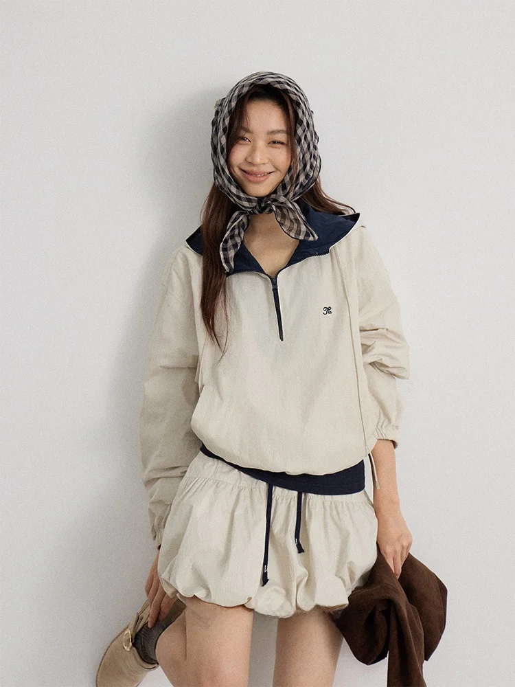 

about Passion Spring Season Color Blo Design Hooded Jaet Fake Two-Piece Splicing Outerwear Women's Faion Set ort Leng...