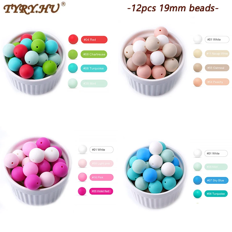 

TYRY.HU 12pcs Silicone Beads 19mm Baby Teething Round Beads BPA Free Making Necklace Bracelet For Baby Silicone Teether Beads