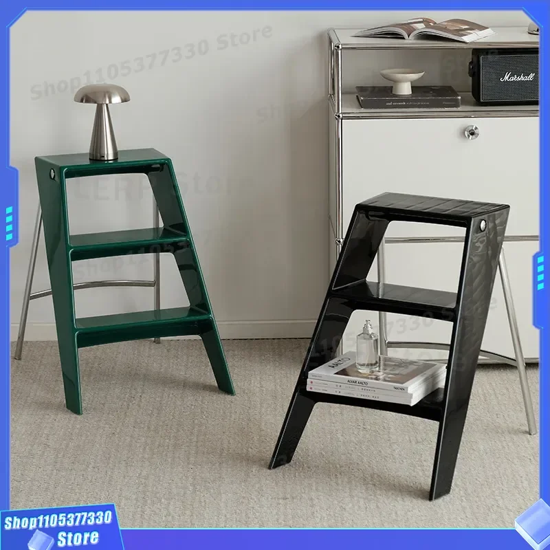 Nordic Folding Step Ladder Rack Multi Functional Indoor Shelf Three Step Herringbone Design Household Storage Stand For Home