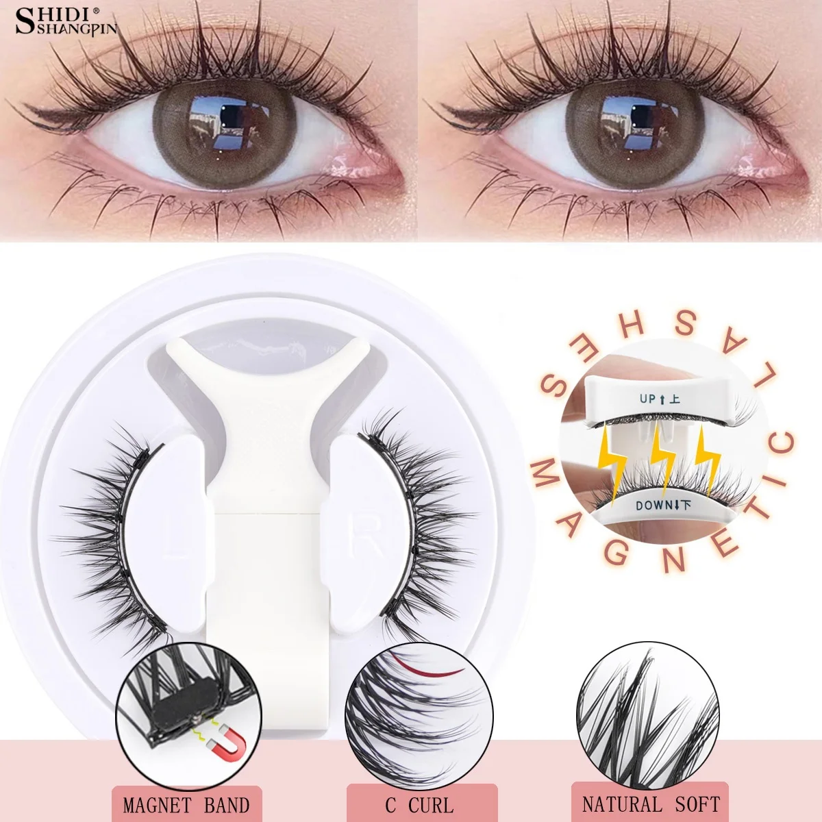 1쌍 3D 자석 속눈썹 키트 풍성한 재사용 가능한 인조 속눈썹 연장 자연스러운 부드러운 밍크 무접착 자석 밴드 메이크업 도구