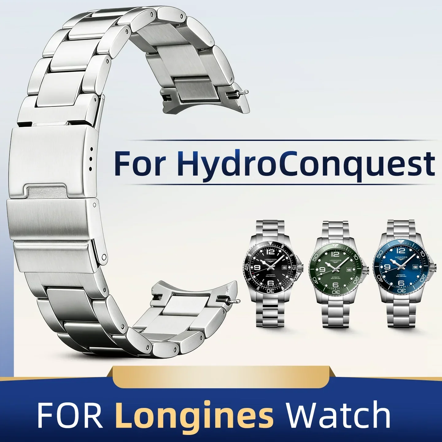 Correa de Reloj de Acero Inoxidable de 21 mm para Longines HydroConquest, Brazalete de Metal, Correa de Acero Sólido, Brazalete de Buceo