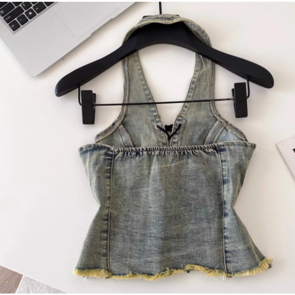 Vintage Elegant Chic Sleeveless halter Crop Top Women Korean Fashion Streetwear basics women clothing
