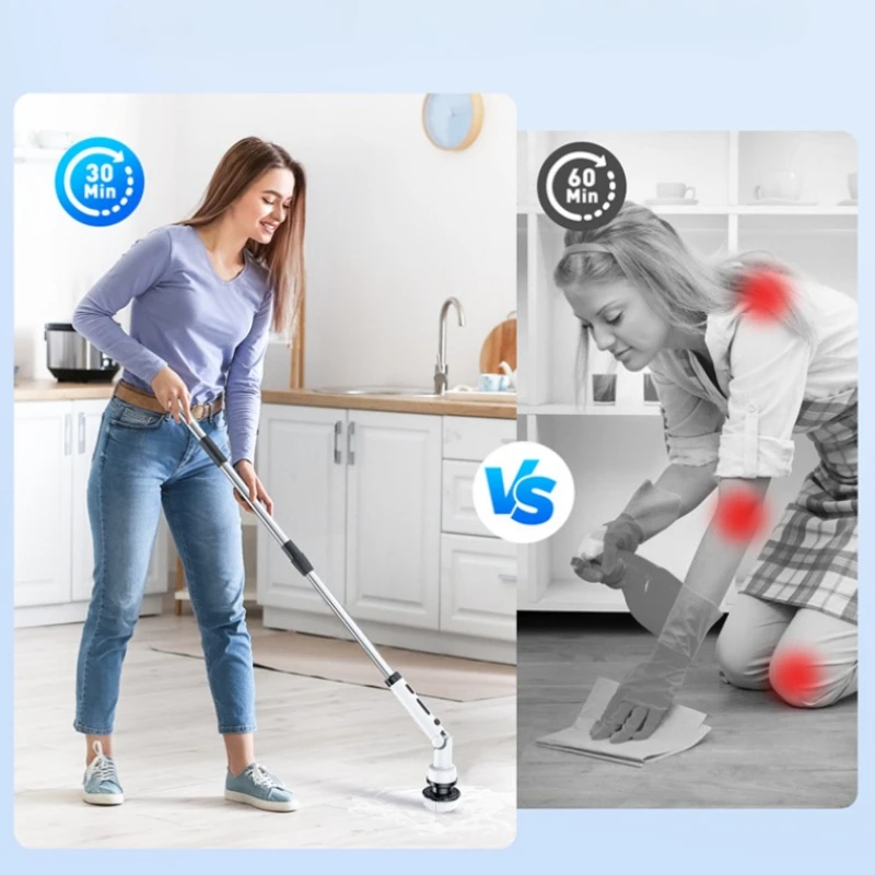 เครื่องขัดพื้นแบบหมุนไฟฟ้า 180 °   ด้ามจับเหลื่อมปรับความเร็วได้ 3 ระดับแบบหมุนได้ไร้สายสําหรับทําความสะอาดยาแนวกระเบื้องอาบน้ํา