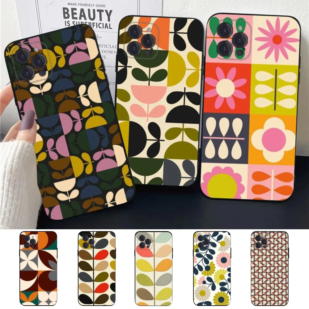 Multi Stem Orla K-Kiely Folio  Phone Case For Apple iPhone 15,14,13,12,11,XS,XR,X,8,7,Pro,Max,Plus,mini Silicone Black Cover