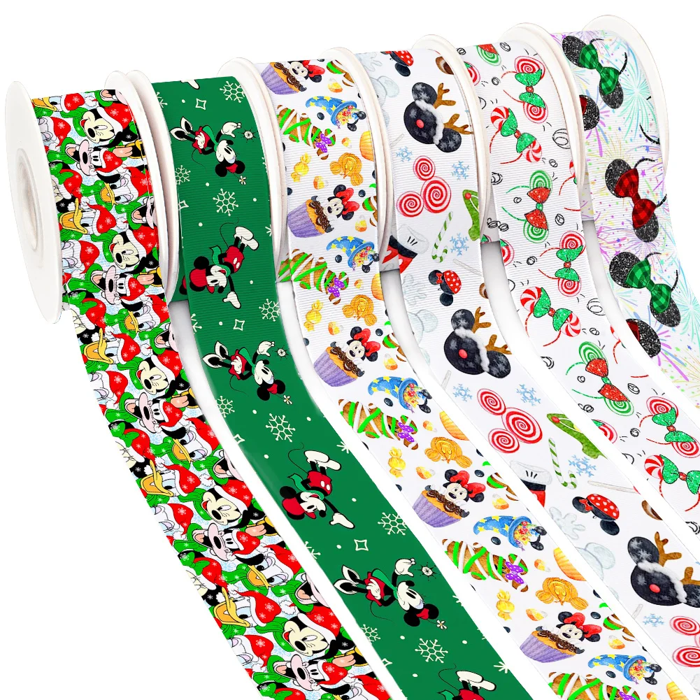 5 ياردة عيد الميلاد ميكي نمط Grosgrain أشرطة شريط من الساتان لتغليف الشعر القوس DIY بها بنفسك الديكور هدية التعبئة