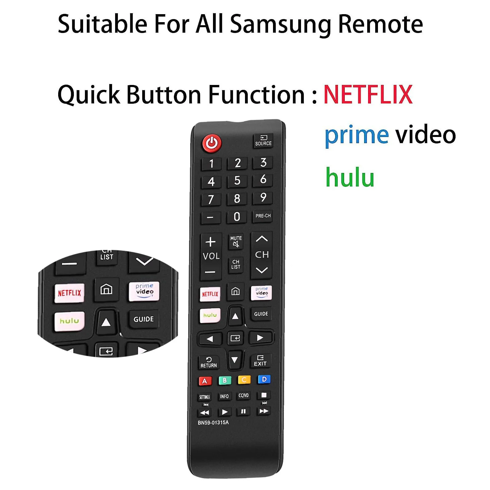 Universal BN59-01315A BN59-0315A Remote Control for All Samsung TV Compatible All Samsung LCD LED HDTV 3D Smart TVs Models