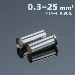 Gold Plating Non Insulated Cord End Terminal Block Silvering Naked Wire Joint Sleeve Cold Press Bootlace Ferrule Crimp Connector