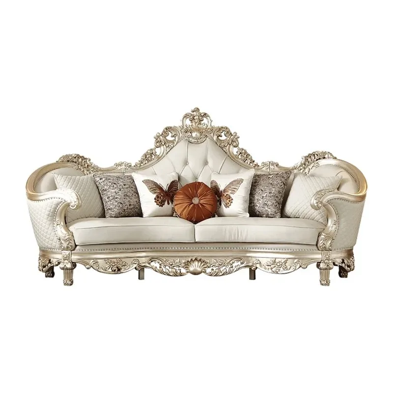 

Customizable French solid wood leather sofa combination, European-style villa living room large apartment high-end