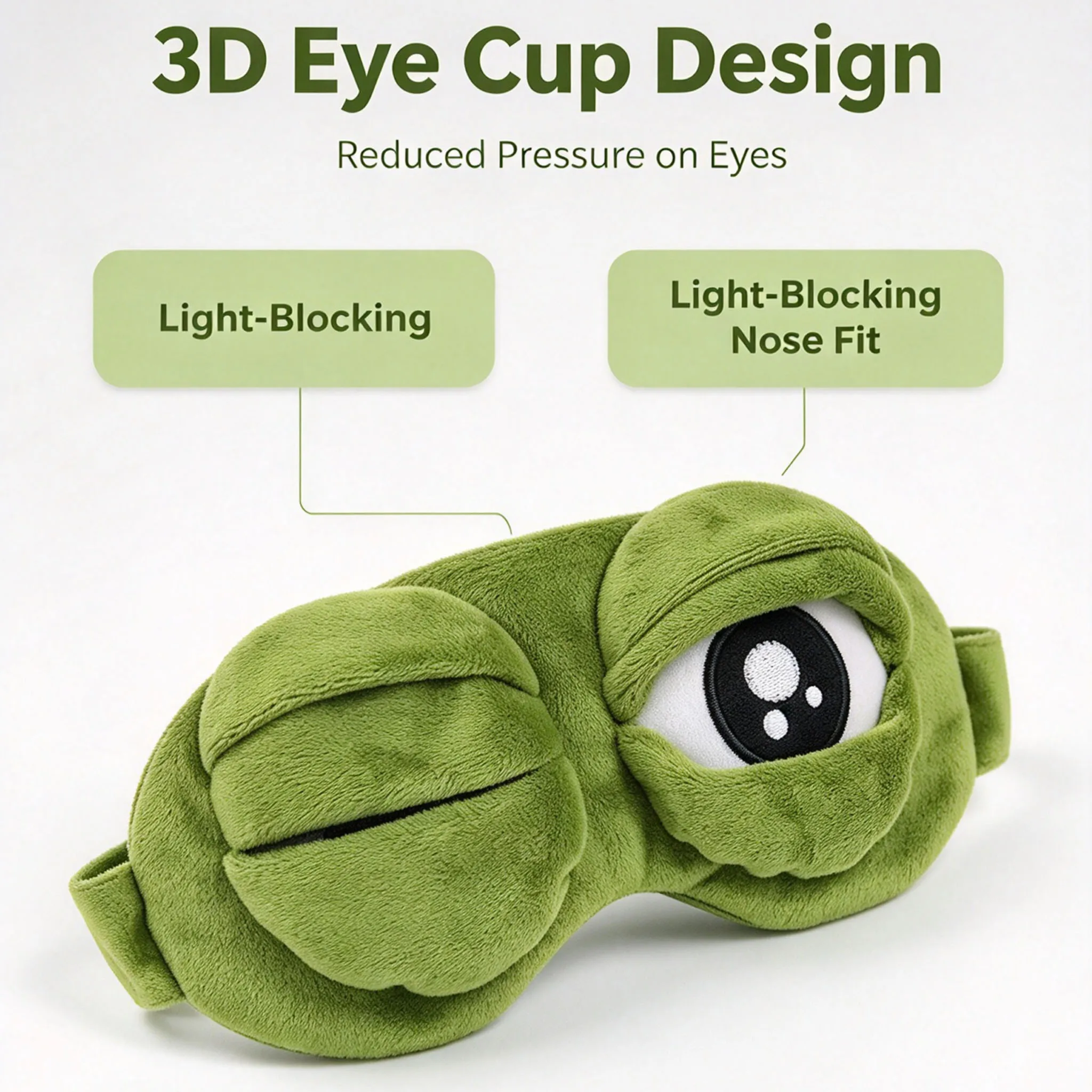 3D Cartoon Frog Sleep Mask Soft Plush Eyeshade Portable Blindfold for Men Women, Light Blocking Eye Cover for Travel Nap Rest