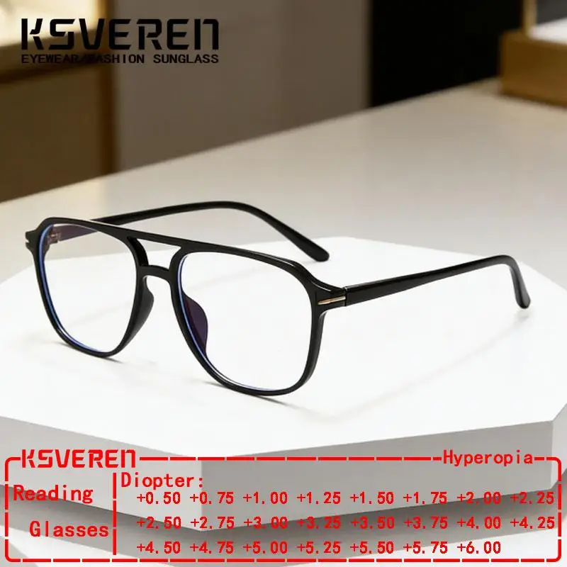 

KSVEREN Women Polygon Anti Blue Light Reading Glasses Men Presbyopia Hyperopia Customisable Prescription Eyewear Optical Glasses