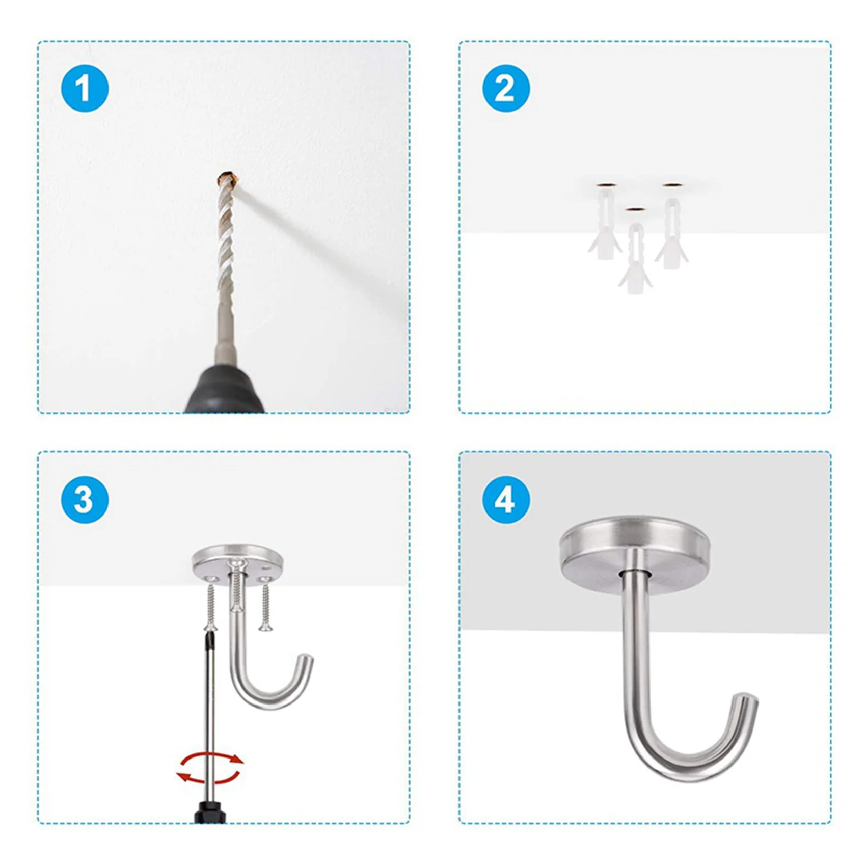 ABRE-10 Pcs Stainless Steel Ceiling Hook Round Base Top Mount Overhead Wall Hook For Hanging Plants Bird Feeders Wind Chimes