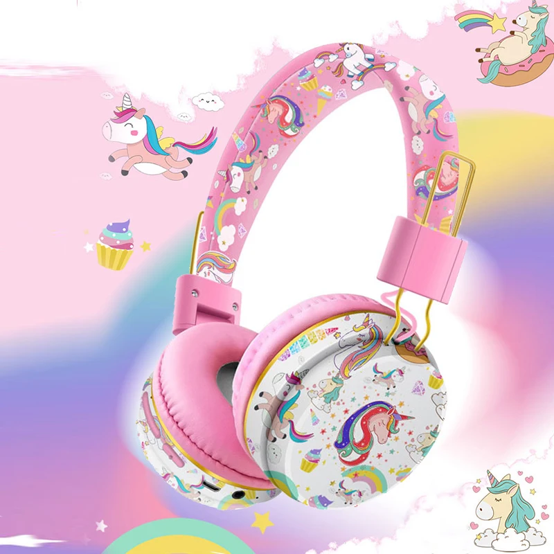 Headset with Microphone Unicorn Girls Music Helmets Bluetooth Earpiece Boys TF Card Phone Children\'s Cartoon Headphones for Kid