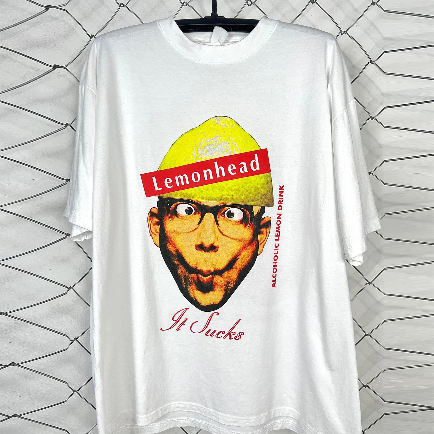 

Lemonhead Interesting Idea Wacky Printing Short Sleeve T-shirt BF Windy Street Design Feeling Half Sleeve American Male