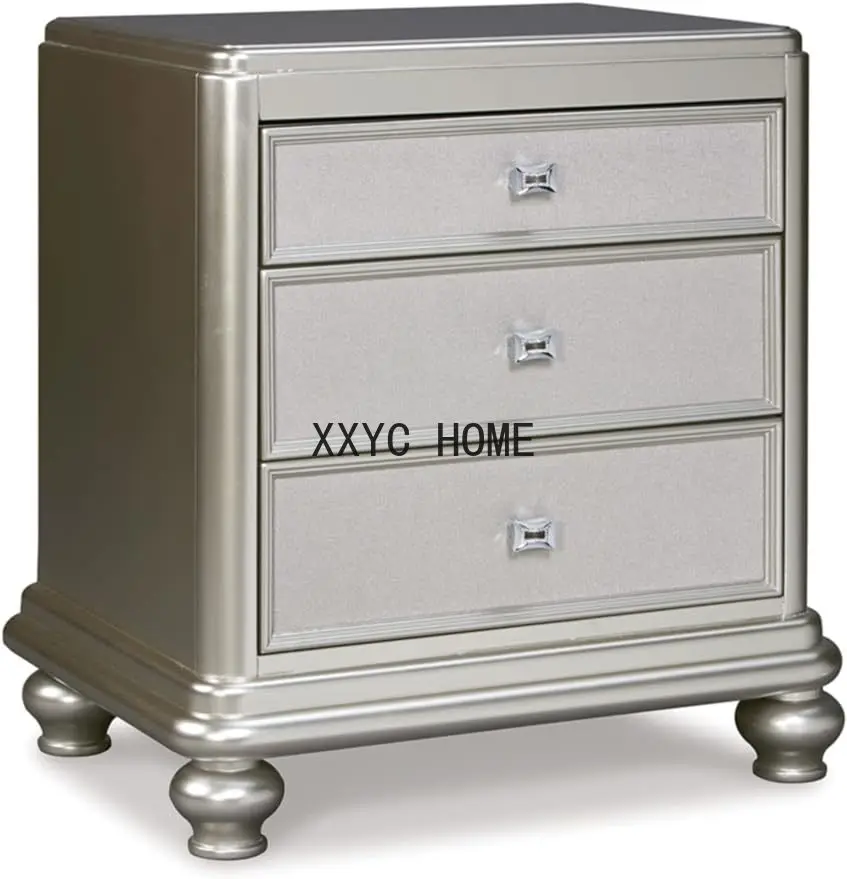 Signature Design by Ashley Coralayne Glam 3 Drawer Nightstand with Faux Shagreen Drawer Fronts, Silver