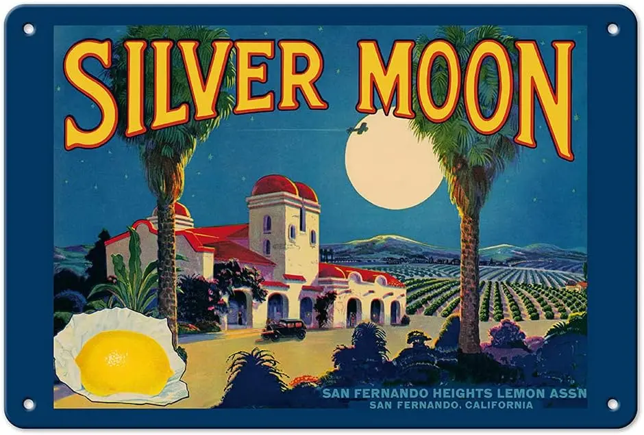 Pacifica Island Art Lemons - Silver Moon Brand - San Fernando California - Vintage Fruit Crate Label c.1930s - 8 x 12 inch Vinta