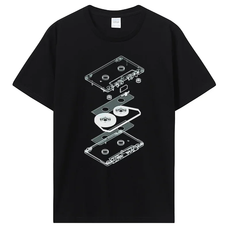 Funny Explosion Audio Cassette T Shirts Graphic Streetwear Retro Dj Mc Music Tape Player Cd Birthday Gifts Summer Style T-shirt