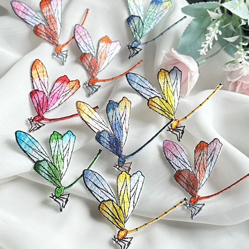 1Pcs Colorful Small  Dragonfly Embroidery Patches Stick Iron On Clothing Animal Applique For Dress Bag Hat T-shirt Accessory Diy